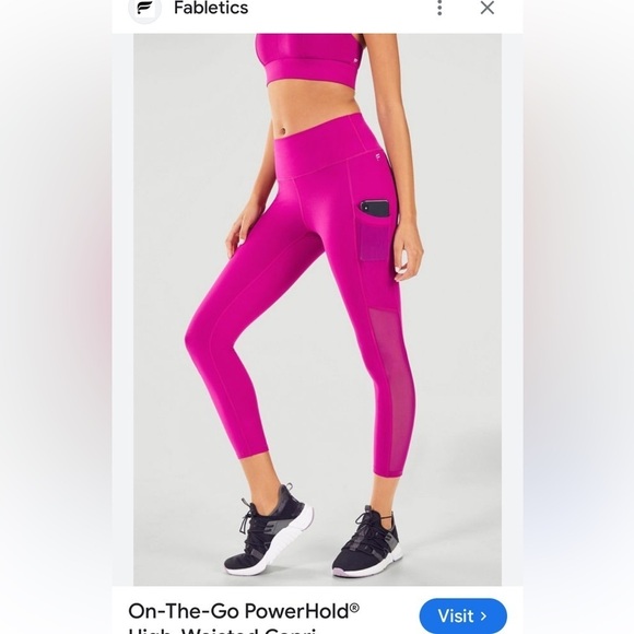 Fabletics small/med fuchsia leggings inside pocket sheer stripes down leg - Picture 4 of 11